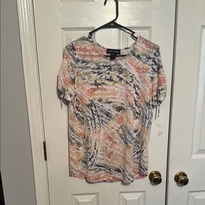 Soft Works Pink and Gray Short Sleeve Blouse